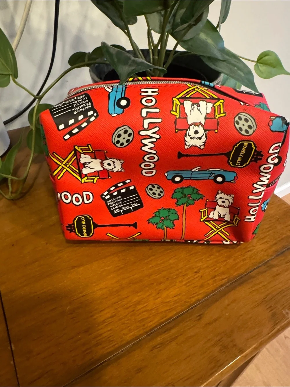Red Hollywood Print Cosmetic Pouch